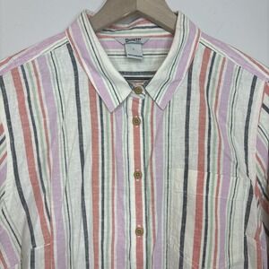 Duluth Trading Co Womens Artisan Hemp Button Tunic Large Stripe Granola Cottage